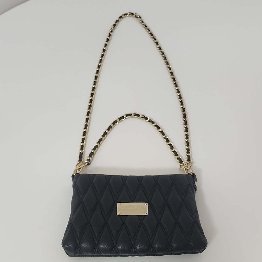 Valentino Black Quilted Leather Shoulder Bag With Removable Chain Straps 10x 7 - Picture 2 of 16